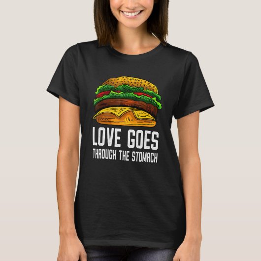 愛は胃を通るIチーズバーガーI Bur Tシャツ (正面)