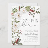 愛は花咲く 白い花 ピン 冬 招待状 (正面)