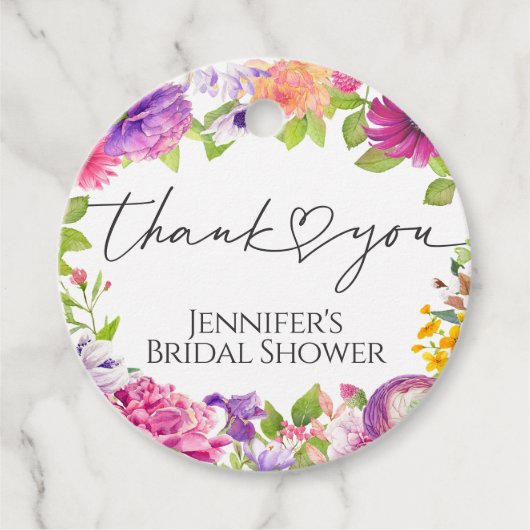 「愛は花開く」ウォーターカラーフラワーブライダルシャワープレート フェイバータグ (正面)
