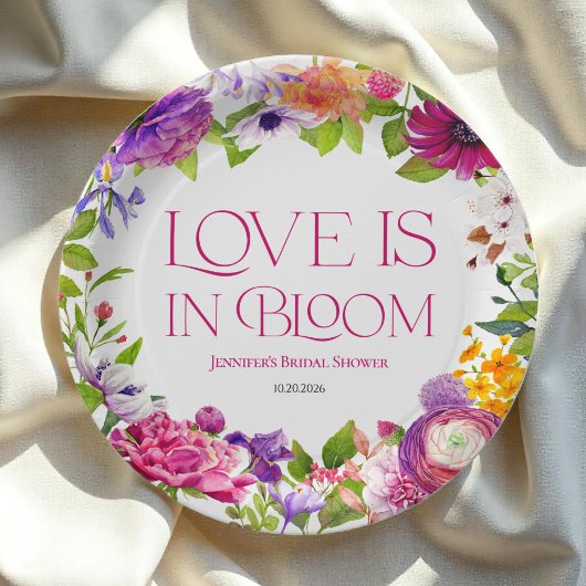 「愛は花開く」ウォーターカラーフラワーブライダルシャワープレート ペーパープレート