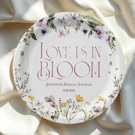 「愛は花開く」ウォーターカラー フラワーブライダルシャワープレート ペーパープレート