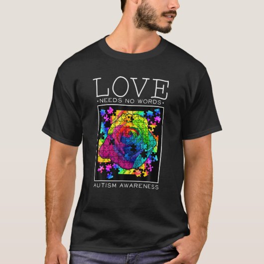 愛は言葉を必要としないカラフルパズル自閉症 Tシャツ (正面)