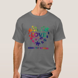 愛は言葉を必要としないハート型の自閉症の作品 Tシャツ