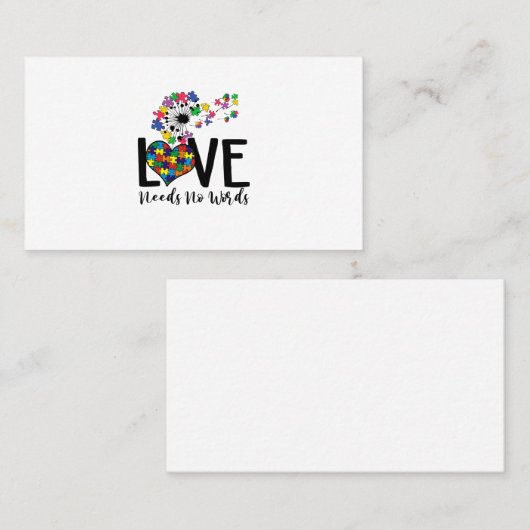 愛は言葉を必要としない自閉症に関する認識ハートパズル 名刺 (正面/裏面)