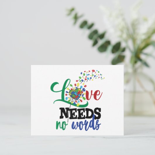 愛は言葉を必要としない自閉症シャツ自閉症の意識 ポストカード (スタンド正面)