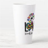 愛は言葉を必要としない自閉症意識ハートパズル カフェラテマグ (正面)