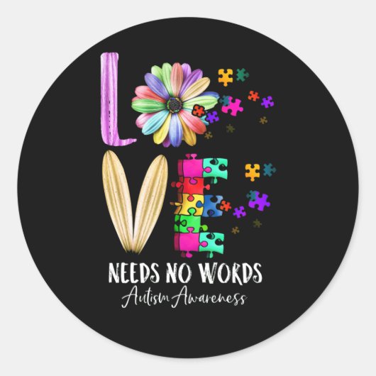 愛は言葉を必要としない自閉症意識 ラウンドシール (正面)