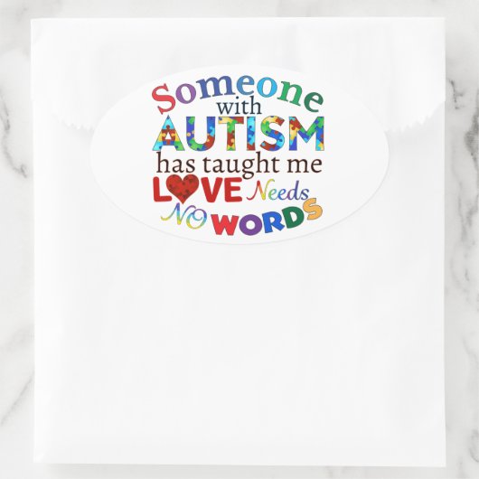 愛は言葉を必要としない自閉症 楕円形シール (バッグ)