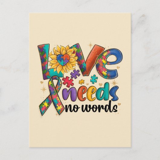 愛は言葉を必要としない – 自閉症意識ひまわり ポストカード (正面)