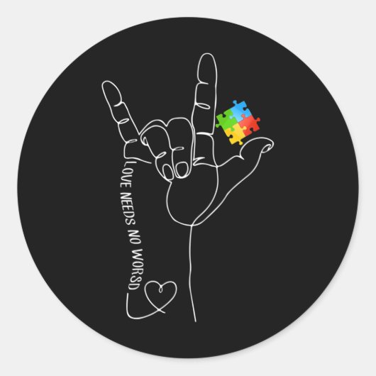 愛は言葉を必要としない Asl 自閉症啓発 Sped 教師 ラウンドシール (正面)