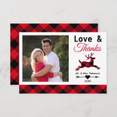 愛は赤いバッファローの格子縞の白い休日の写真を感謝していしています サンキューカード (正面/裏面)