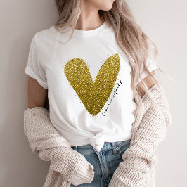 愛は輝かしいフェイク金ゴールドハート Tシャツ