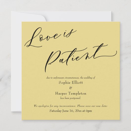 愛は辛抱強いカスタード延期結婚のカード 招待状 (正面)