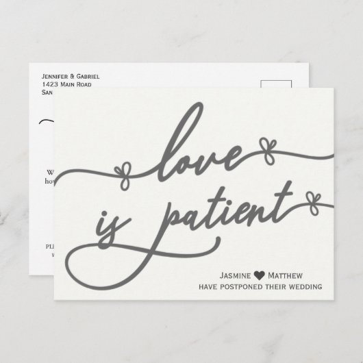 愛は辛抱強い書道は延期さ結婚れた 案内ポストカード (正面/裏面)