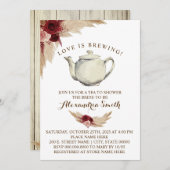 愛は醸し出し茶ブライダルシャワーパンパスグラス 招待状 (正面/裏面)