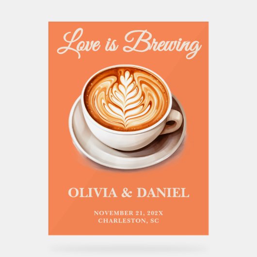 愛は醸造されている | コージー秋の結婚式ウェルカム アクリルサイン (正面)