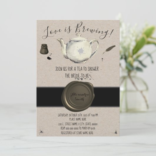 愛は醸造されている | ティーブライダルシャワー 招待状 (スタンド正面)