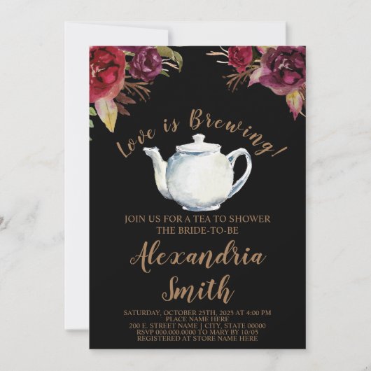 愛は醸造されている | ブルガンディティーブライダルシャワー 招待状 (正面)