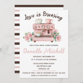 愛は醸造され、エスプレッソをテーマにしたブライダルシャワー 招待状 (正面/裏面)