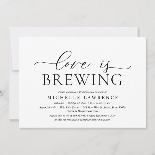 愛は醸造され、エレガントブライダルシャワーパーティーInvite 招待状 (正面)