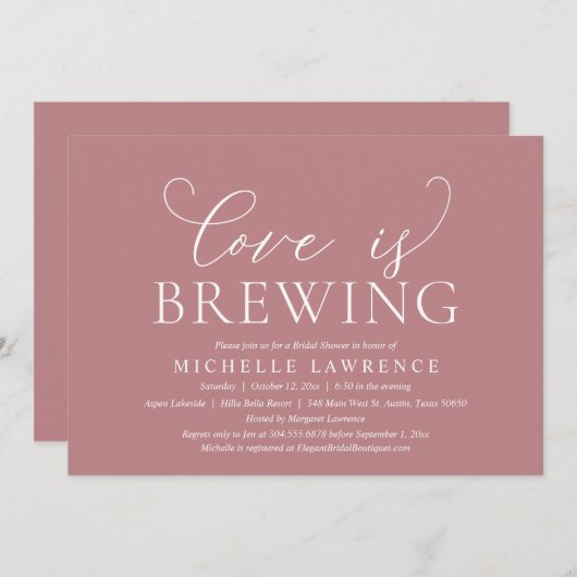 愛は醸造され、エレガントブライダルシャワーパーティーInvite 招待状 (正面/裏面)