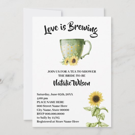 愛は醸造ひまわり茶ブライダルシャワーInvite 招待状 (正面)