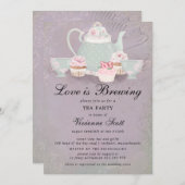 愛は醸造ほこりっぽい紫のブライダルシャワー 招待状 (正面/裏面)