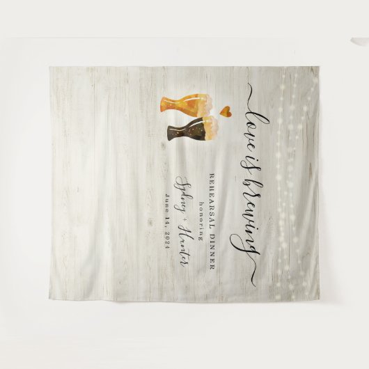 愛は醸造ウェディングシャワー写真の背景 タペストリー (正面(横))