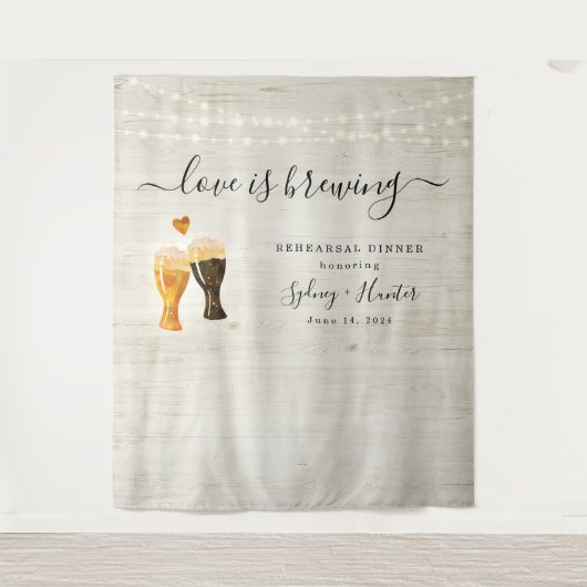 愛は醸造ウェディングシャワー写真の背景 タペストリー (正面)
