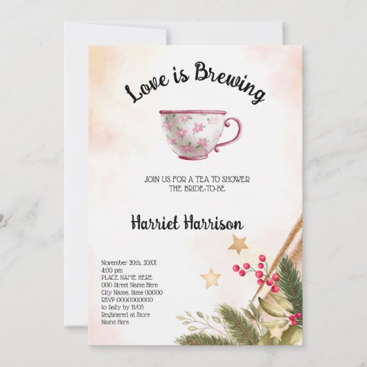 愛は醸造クリスマスティーブライダルシャワーインビタ 招待状 (正面)