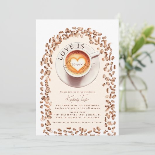 愛は醸造コーヒーカップハートブライダルシャワー 招待状 (スタンド正面)