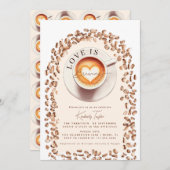 愛は醸造コーヒーカップハートブライダルシャワー 招待状 (正面/裏面)