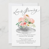 愛は醸造ピンクのフローラブライダルティーシャワーインビ 招待状 (正面)