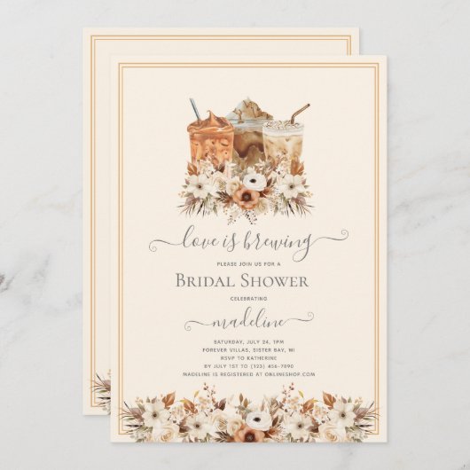 愛は醸造フローラアイスコーヒーブライダルシャワー 招待状 (正面/裏面)