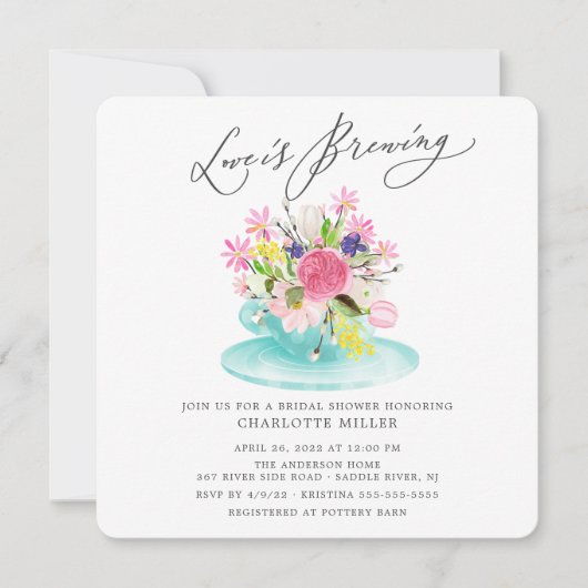 愛は醸造フローラブライダル茶シャワーの招待 招待状 (正面)
