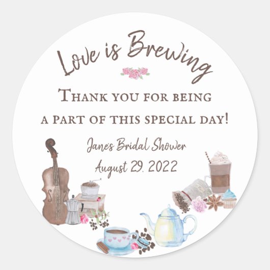 愛は醸造ブライダルシャワー好意スティッカー ラウンドシール (正面)