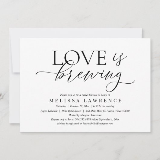愛は醸造モダンブライダルシャワーエレガントパーティー 招待状 (正面)