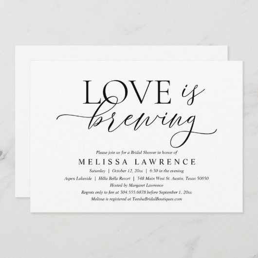 愛は醸造モダンブライダルシャワーエレガントパーティー 招待状 (正面/裏面)