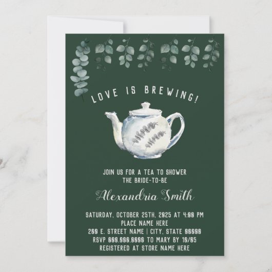 愛は醸造用茶ブライダルシャワーユーカリ 招待状 (正面)