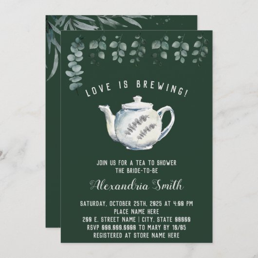 愛は醸造用茶ブライダルシャワーユーカリ 招待状 (正面/裏面)