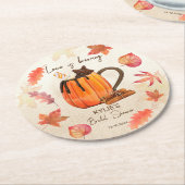 愛は醸造秋ブライダルシャワーの好意カスタム的 ラウンドペーパーコースター (アングル)