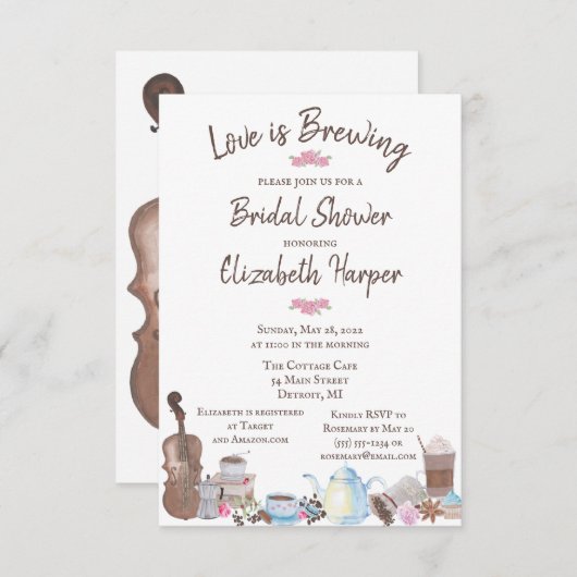 愛は醸造、コーヒーをテーマにしたシャワー招待状 招待状 (正面/裏面)