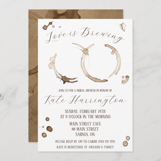 愛は醸造、コーヒー、汚れ、ブライダルシャワー 招待状 (正面/裏面)