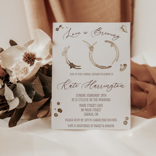 愛は醸造、コーヒー、汚れ、ブライダルシャワー 招待状