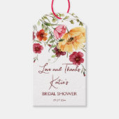 愛は開花のバーガンディ花ブライダルシャワー ギフトタグ (正面)
