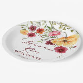 愛は開花のバーガンディ花ブライダルシャワー ペーパープレート (アングル)