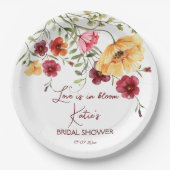 愛は開花のバーガンディ花ブライダルシャワー ペーパープレート (正面)