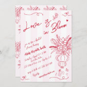 愛は開花よくはしゃぐ手描きブライダルシャワー 招待状 (正面/裏面)