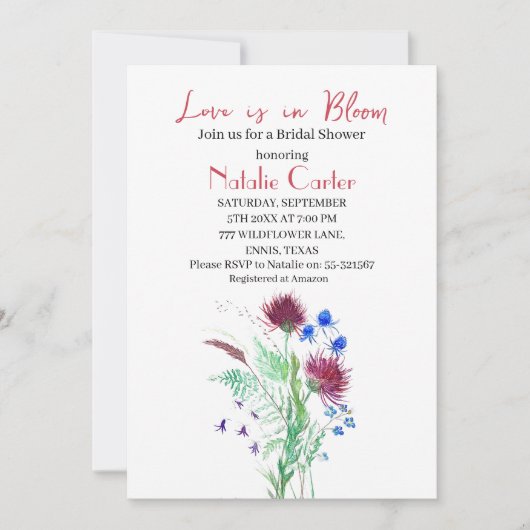 愛は開花ティスルフローラブライダルシャワー 招待状 (正面)