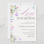 愛は開花バタフライパープルブライダルシャワー 招待状 (正面)